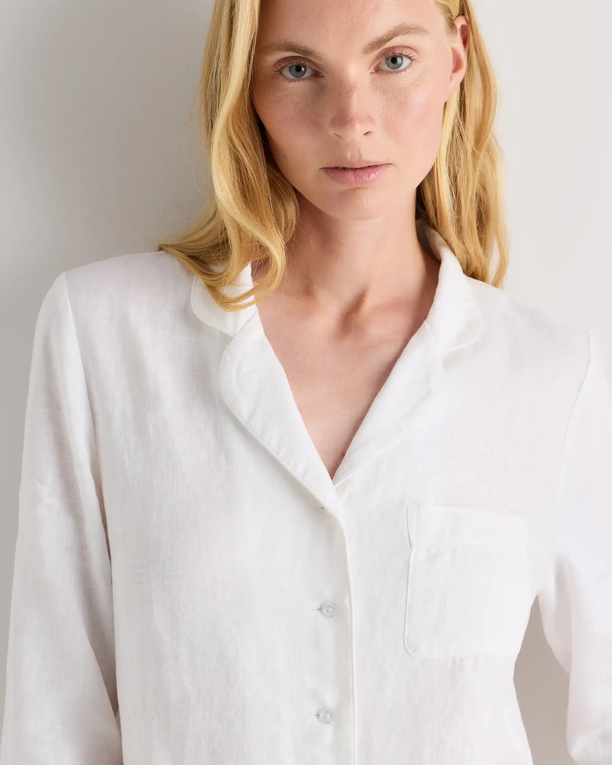 100% European Linen Long Sleeve Pajama Set with Piping