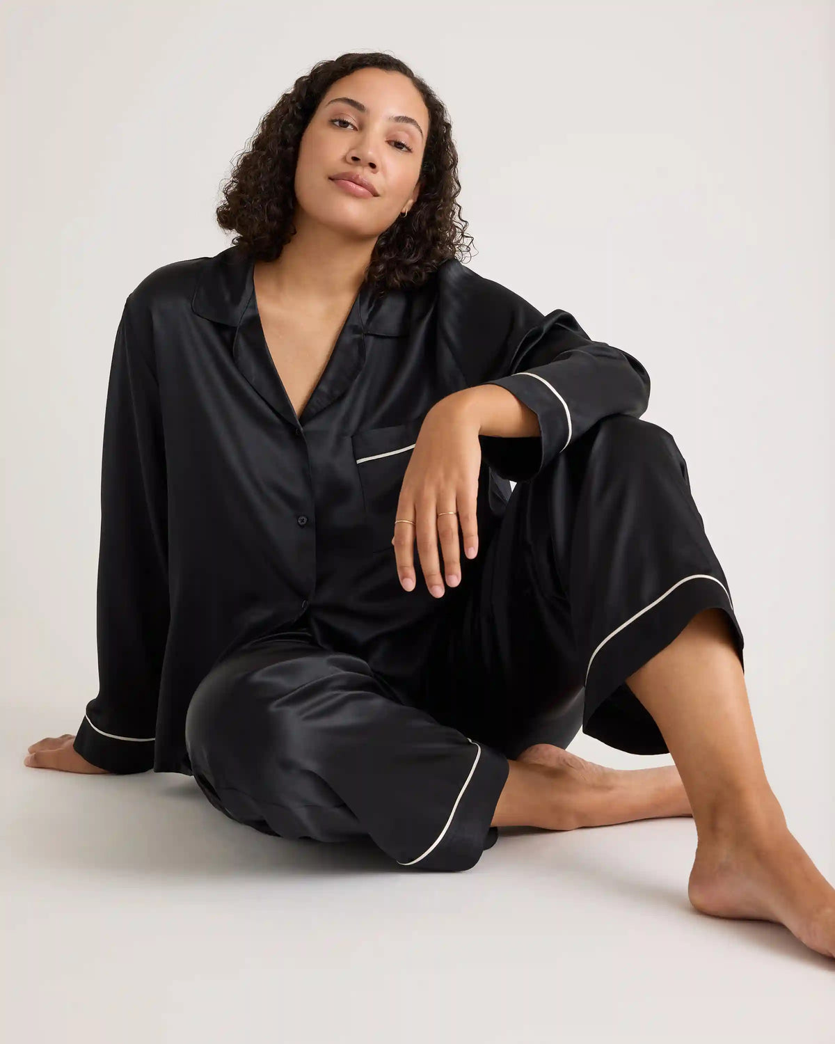 100% Washable Silk Satin Pajama Long Sleeve Top