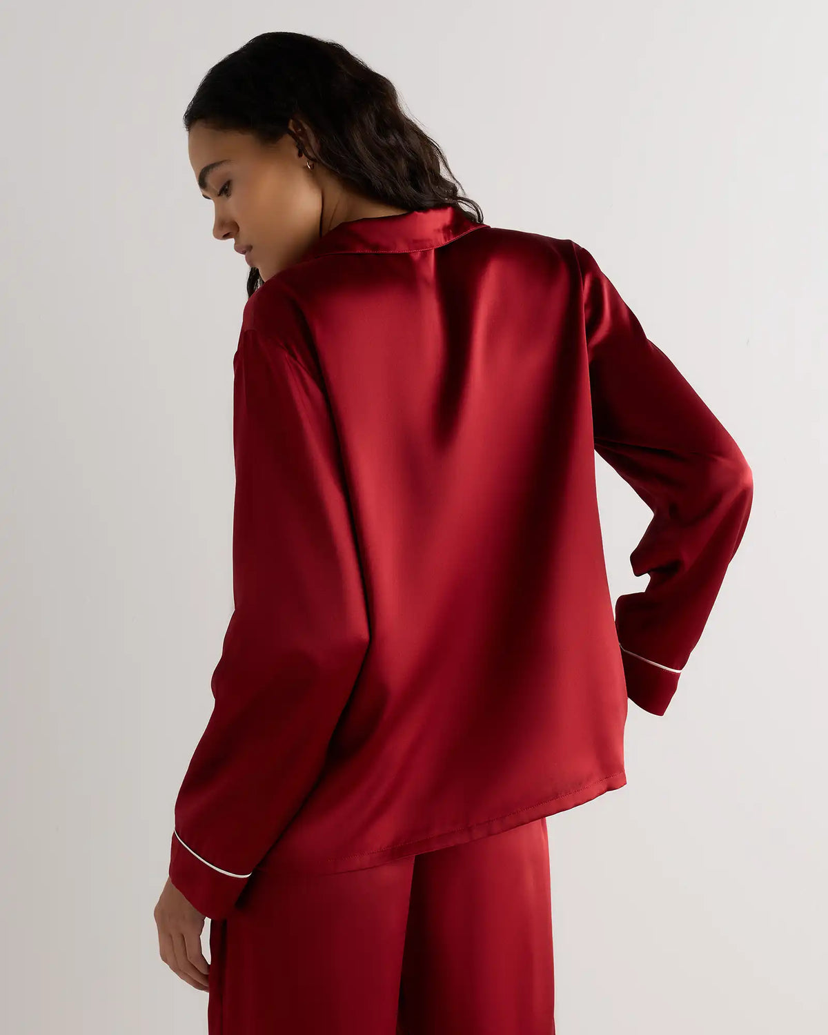 100% Washable Silk Satin Pajama Long Sleeve Top