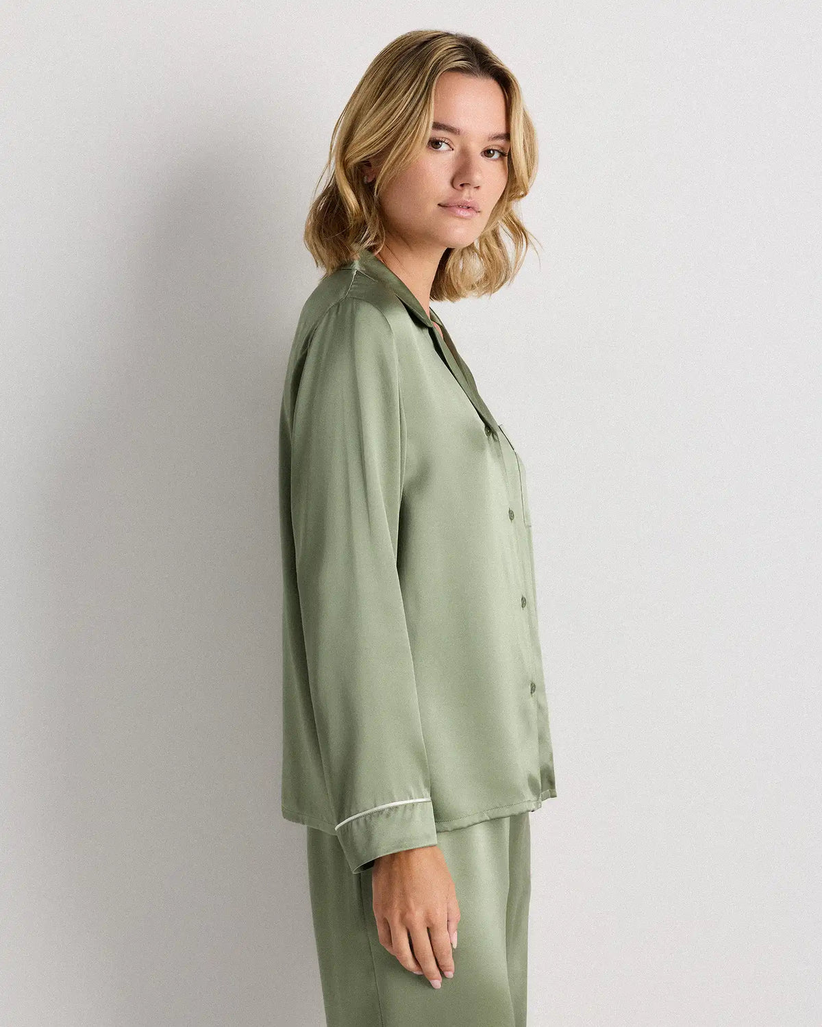 100% Washable Silk Satin Pajama Long Sleeve Top