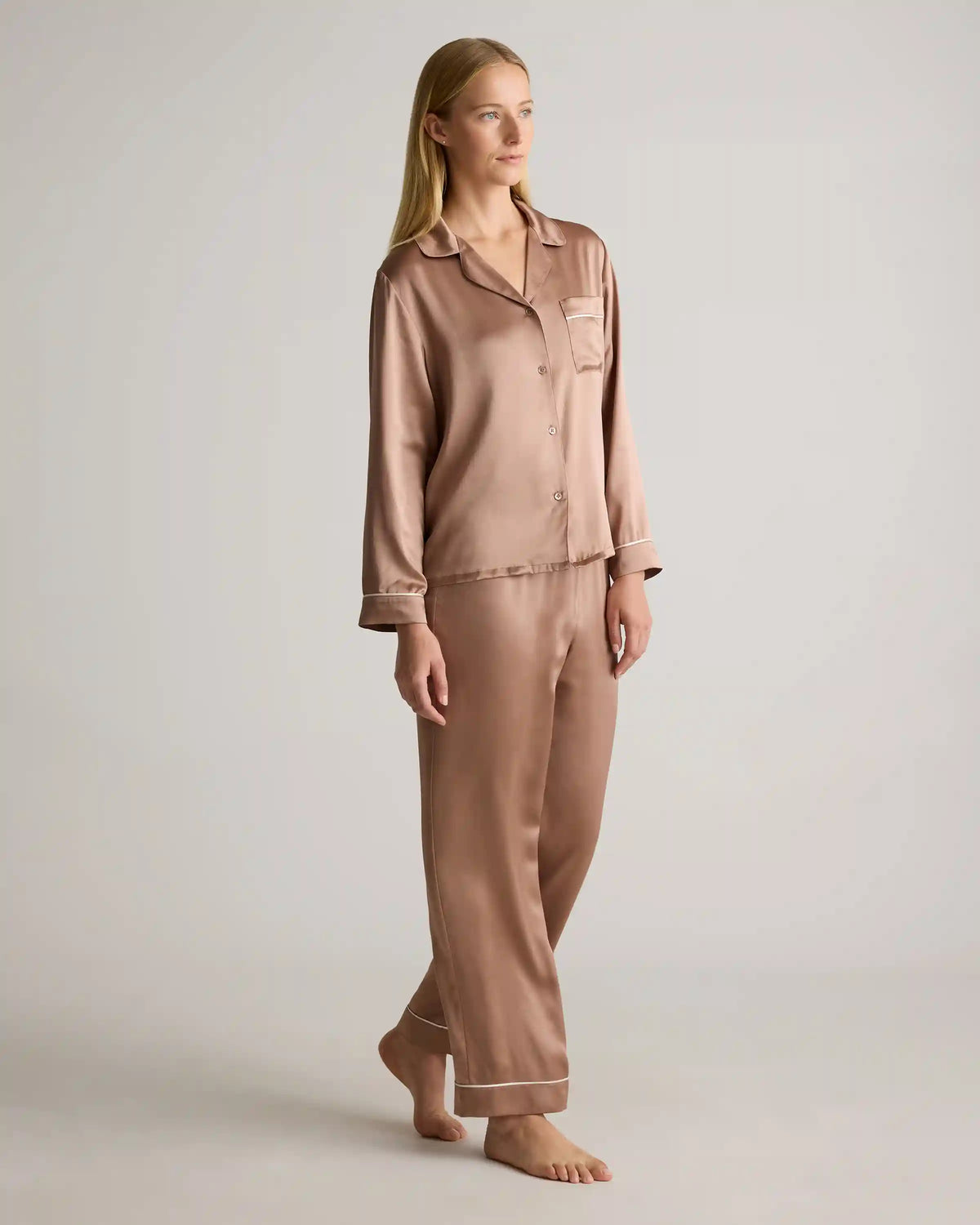 100% Washable Silk Satin Pajama Long Sleeve Top