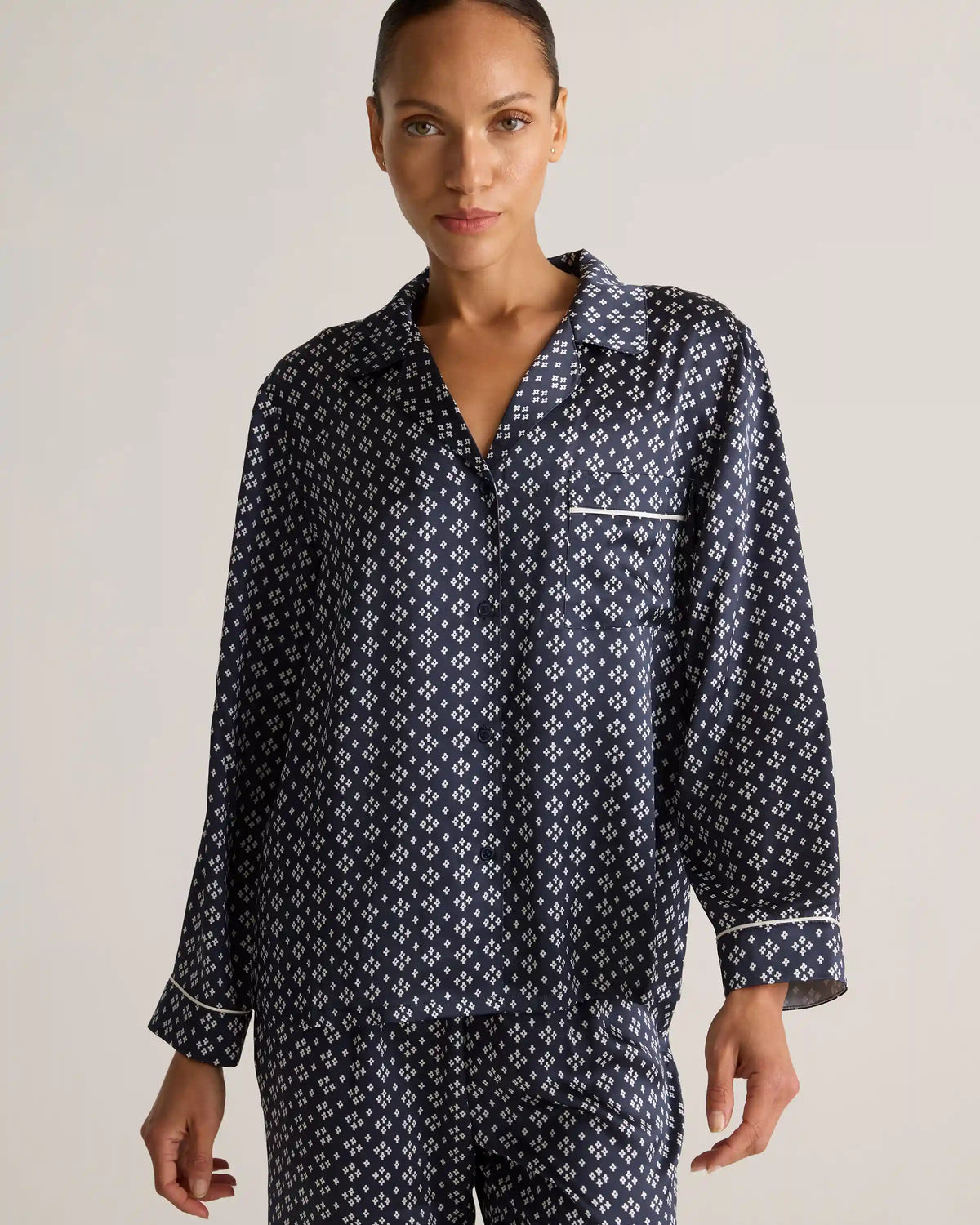 100% Washable Silk Satin Pajama Long Sleeve Top