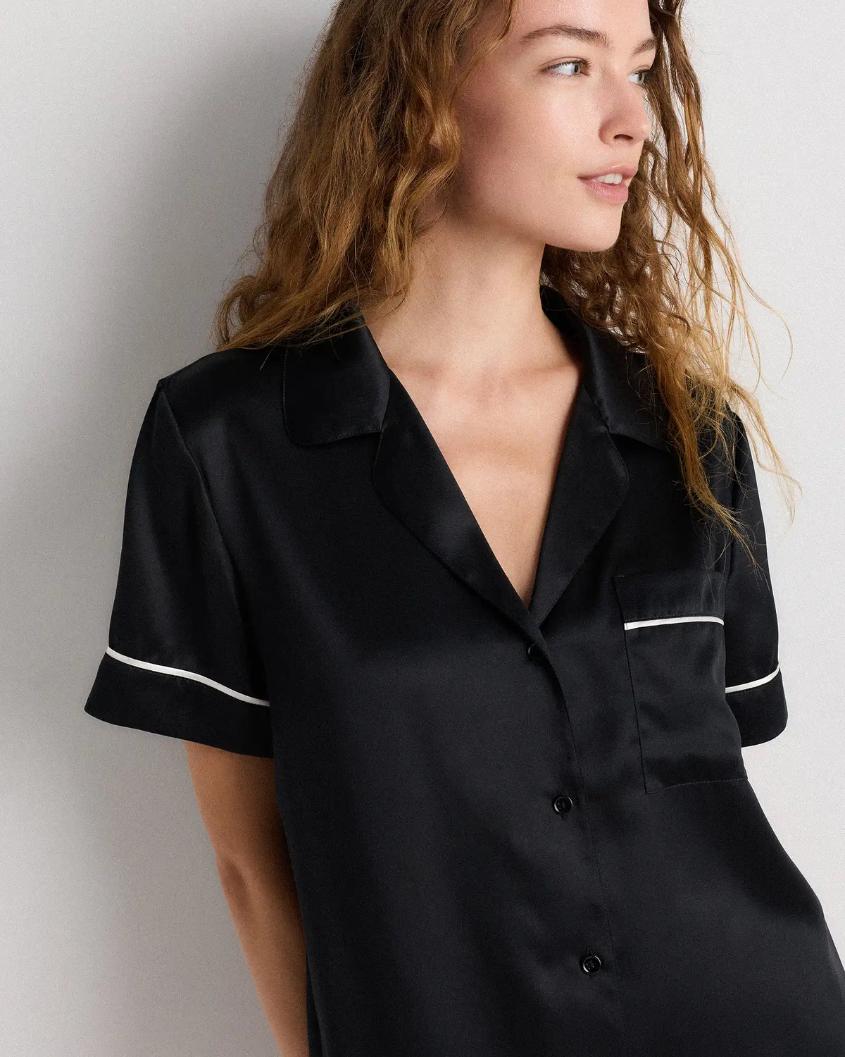 100% Washable Silk Satin Short Sleeve Pajama Top