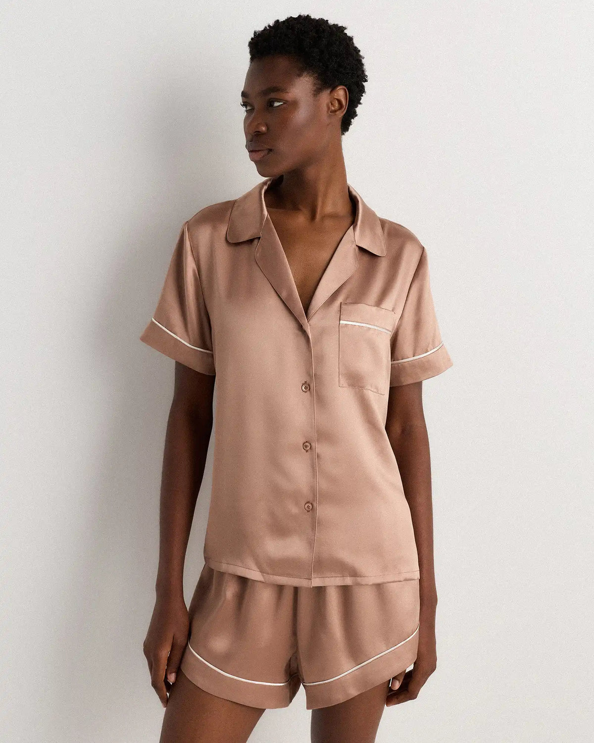 100% Washable Silk Satin Short Sleeve Pajama Top