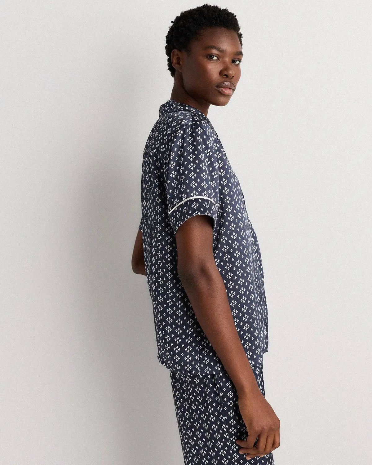 100% Washable Silk Satin Short Sleeve Pajama Top