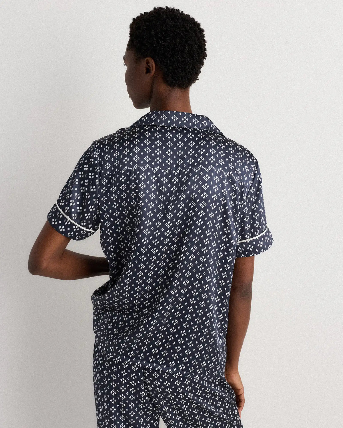100% Washable Silk Satin Short Sleeve Pajama Top
