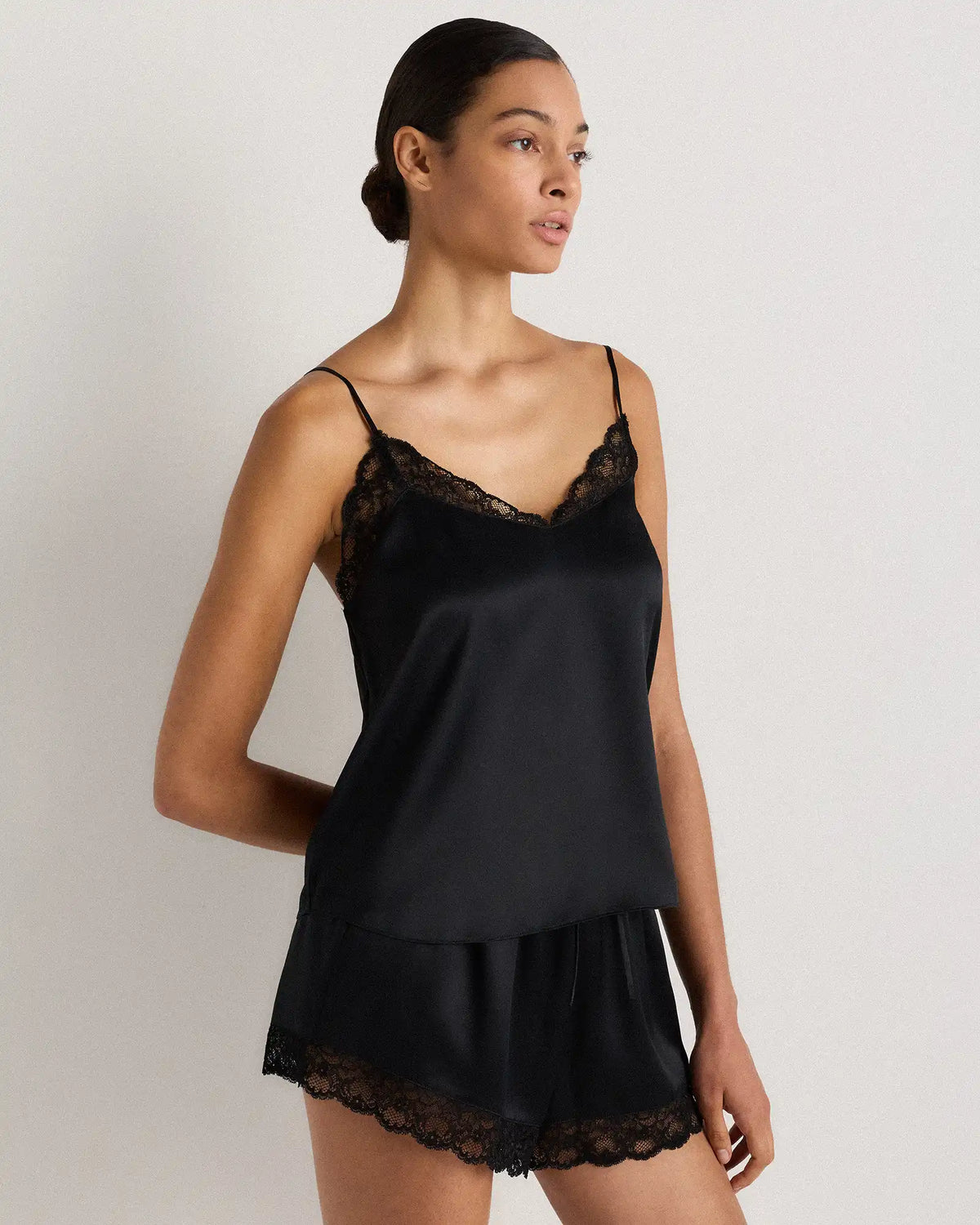 100% Washable Silk Satin Lace Cami Pajama Top