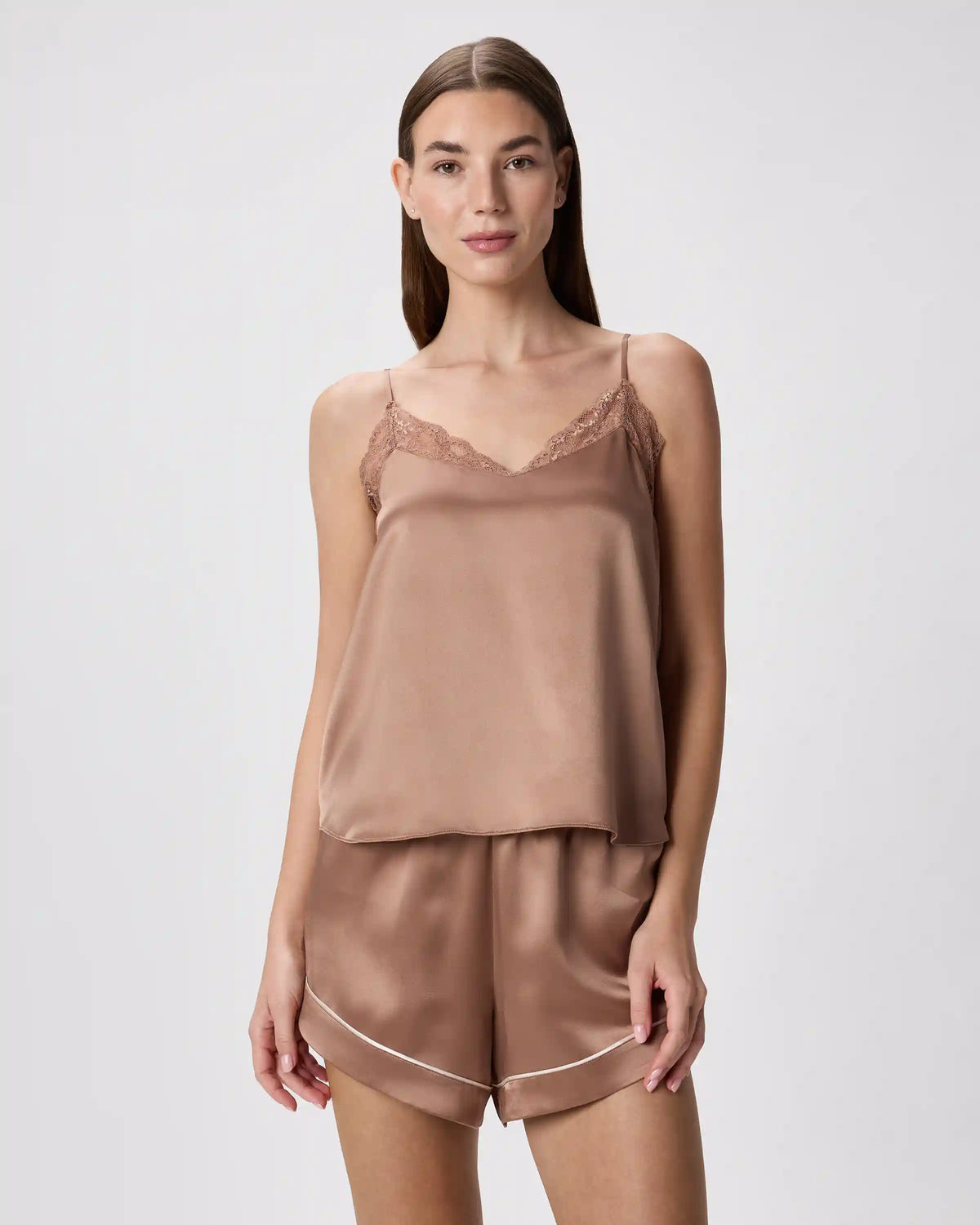 100% Washable Silk Satin Lace Cami Pajama Top
