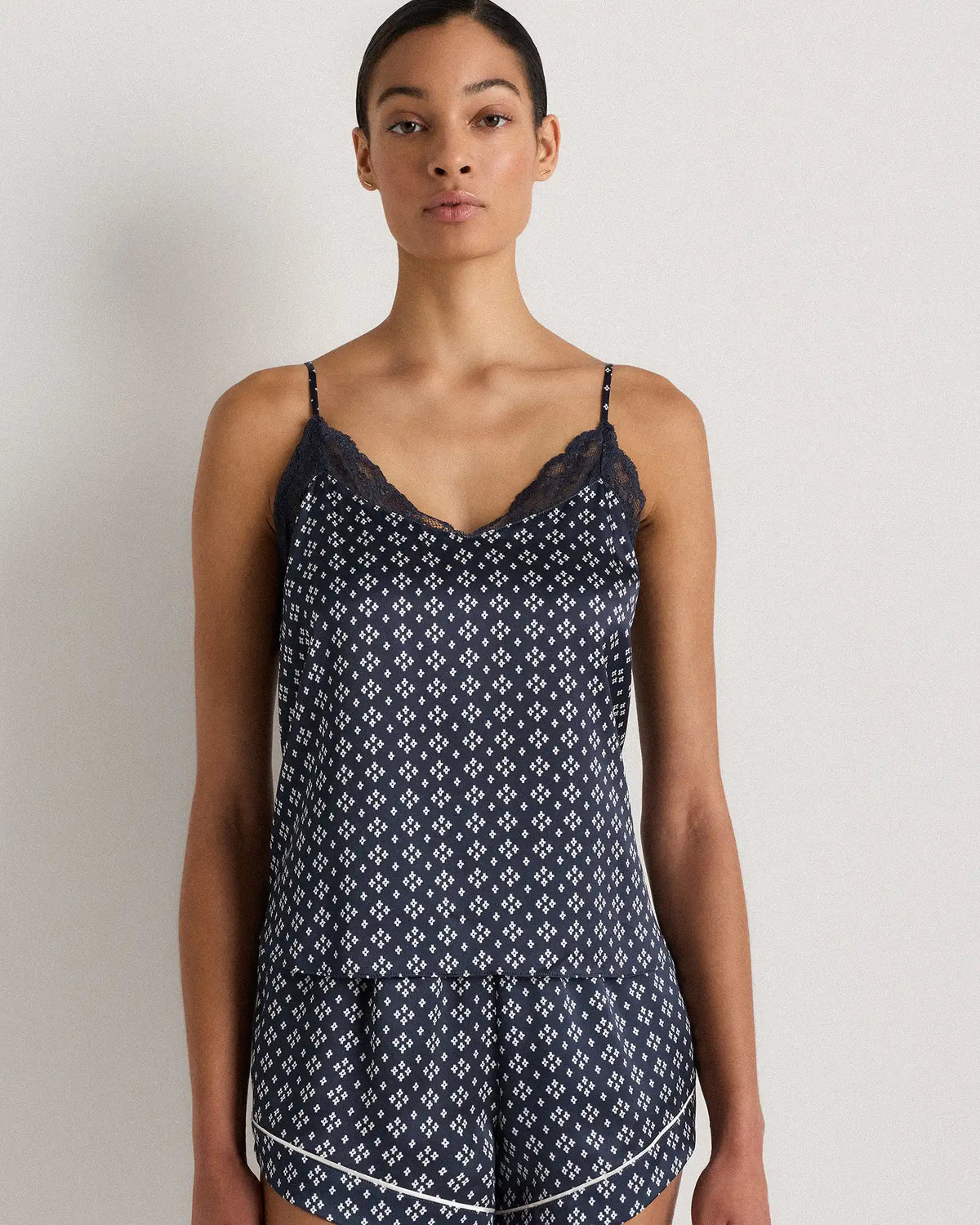 100% Washable Silk Satin Lace Cami Pajama Top