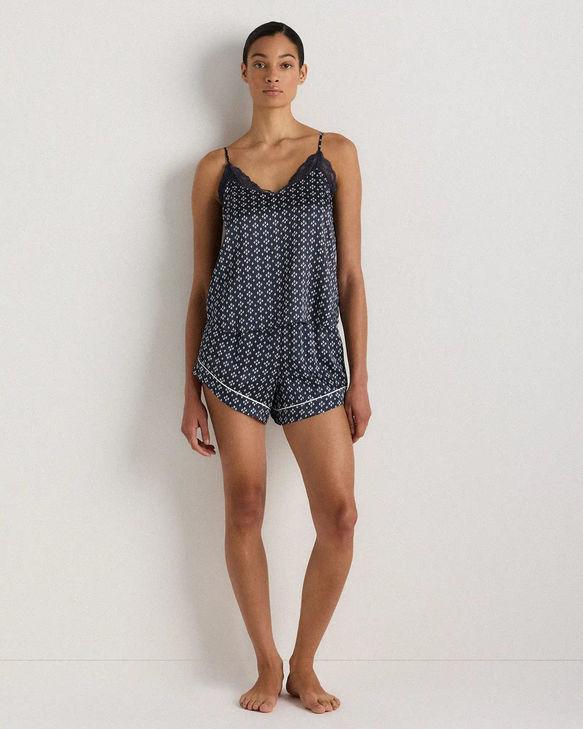 100% Washable Silk Satin Lace Cami Pajama Top