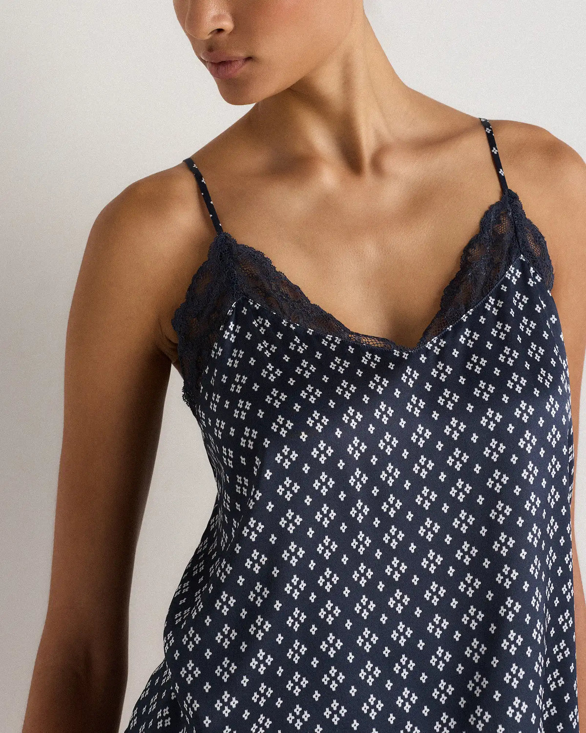 100% Washable Silk Satin Lace Cami Pajama Top
