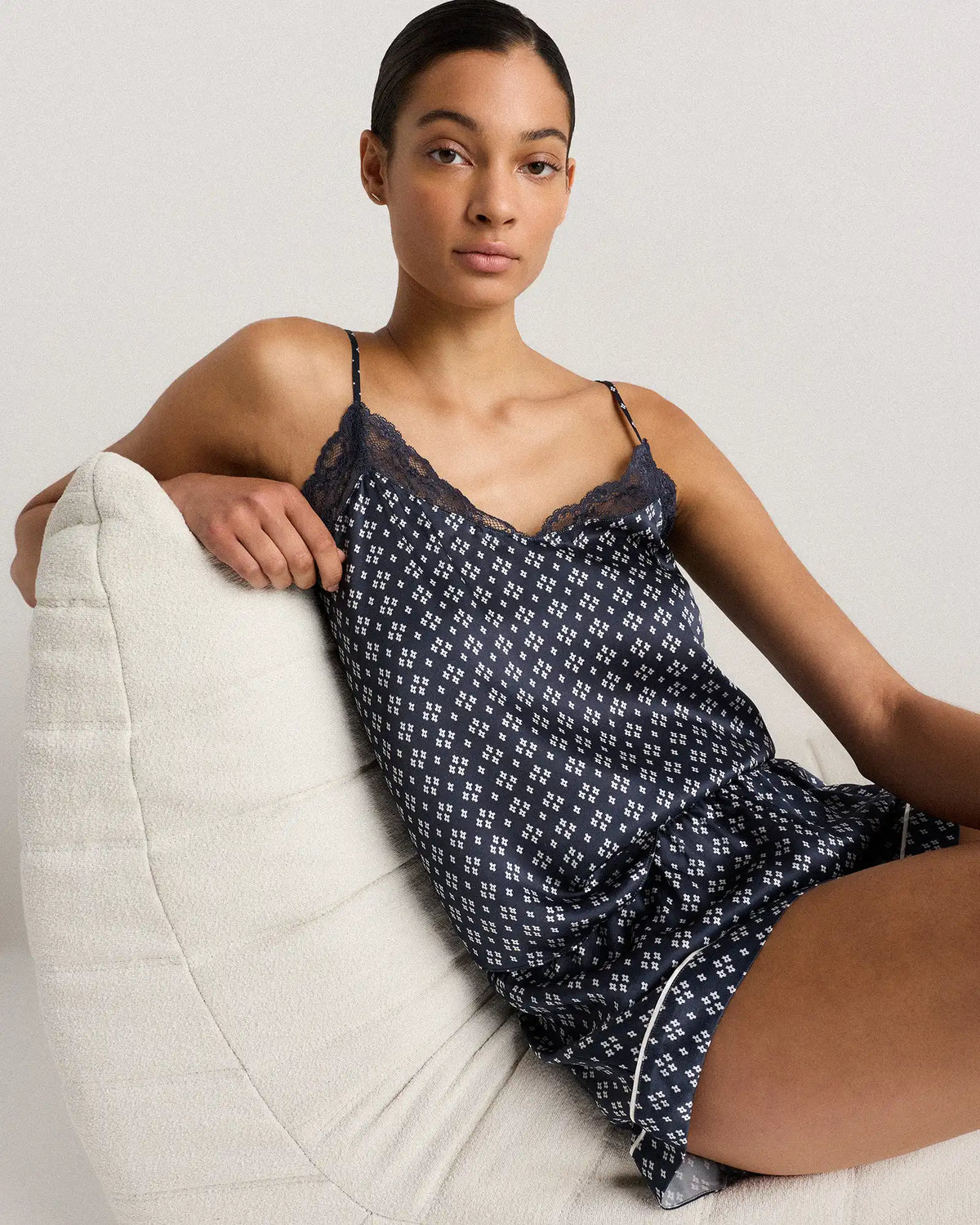 100% Washable Silk Satin Lace Cami Pajama Top