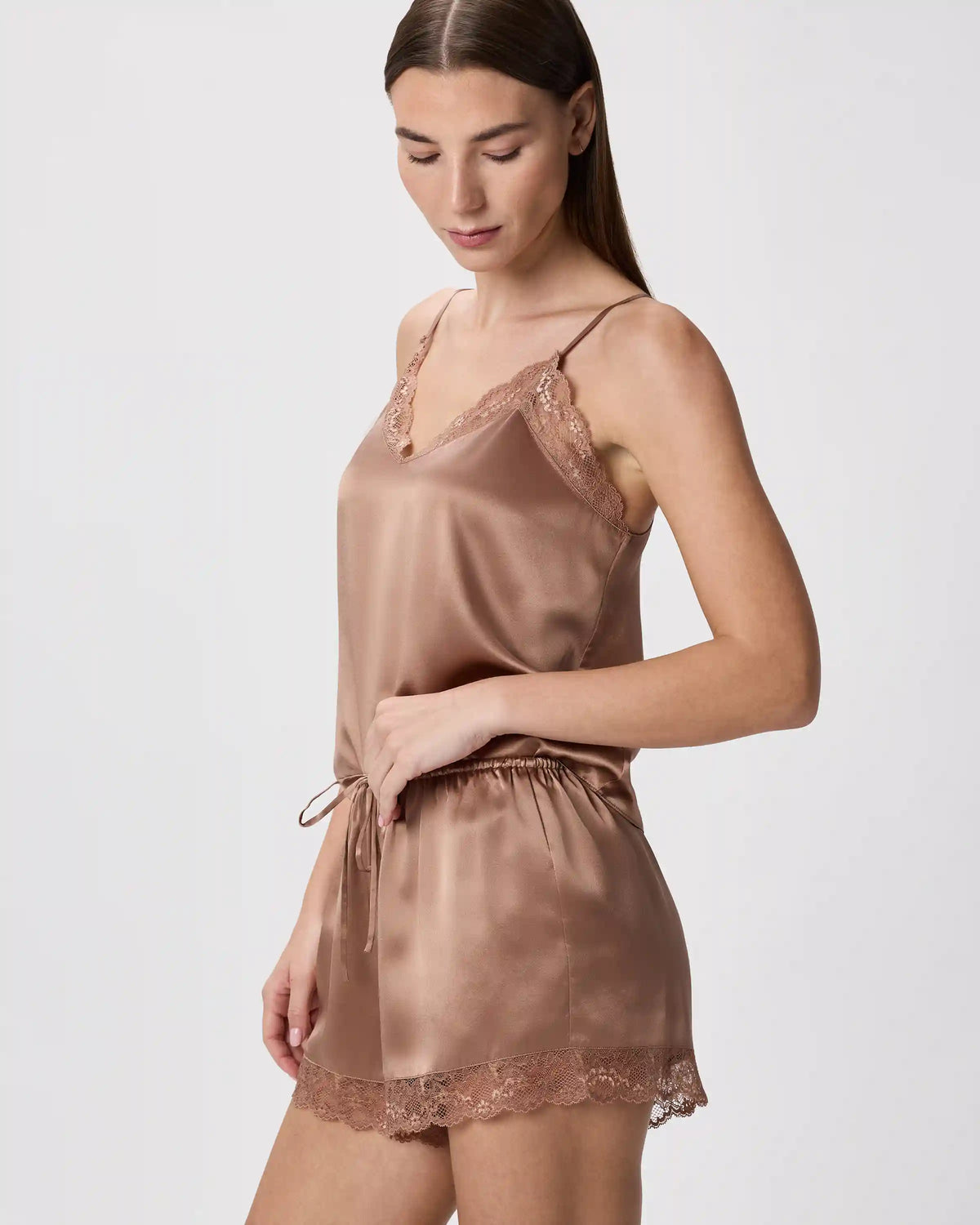 100% Washable Silk Satin Lace Pajama Shorts