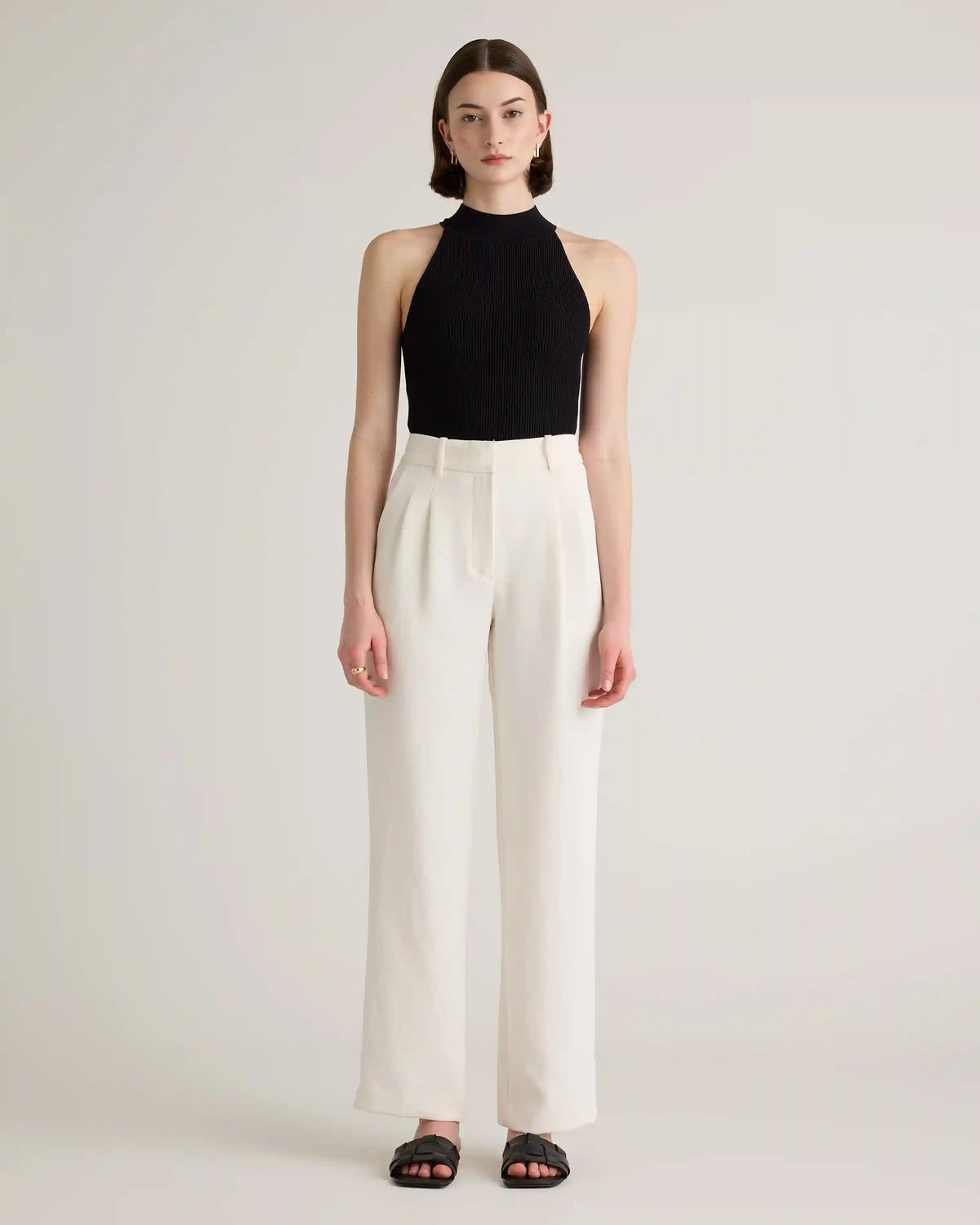 Cropped High Neck Ribbed Knit Tank
