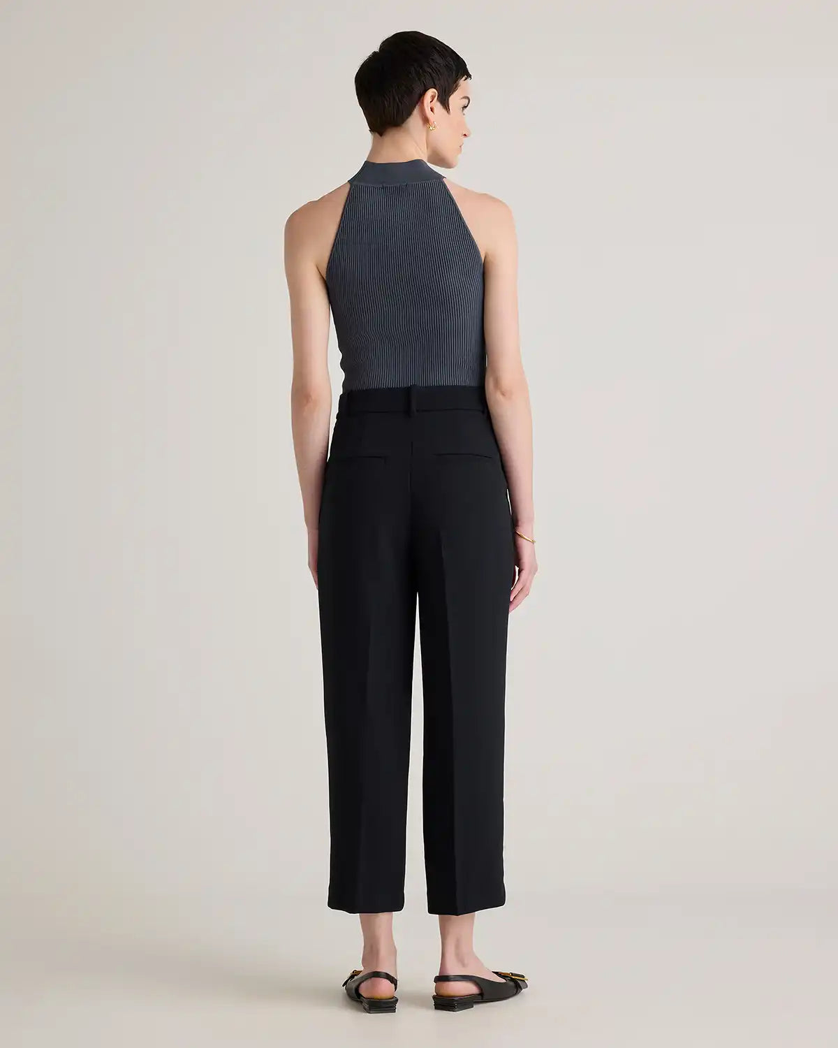 Cropped High Neck Ribbed Knit Tank