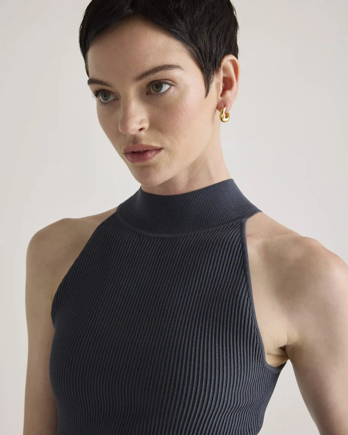 Cropped High Neck Ribbed Knit Tank