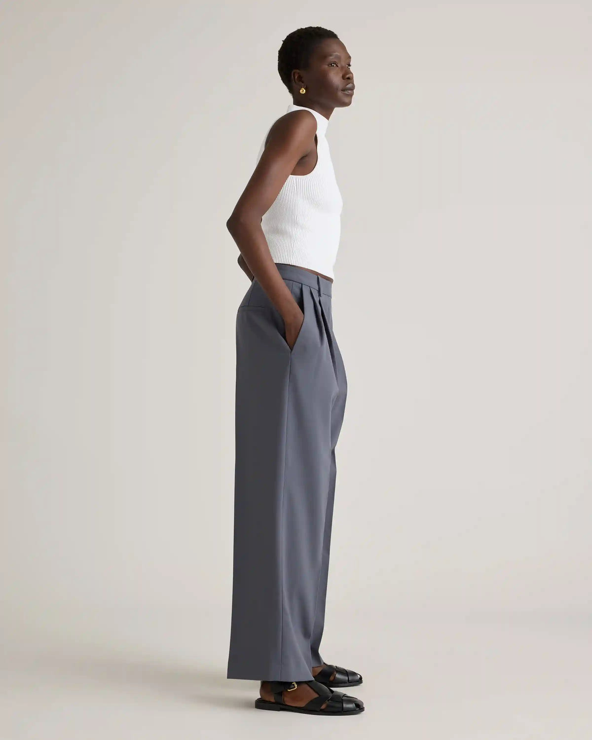 Cropped High Neck Ribbed Knit Tank