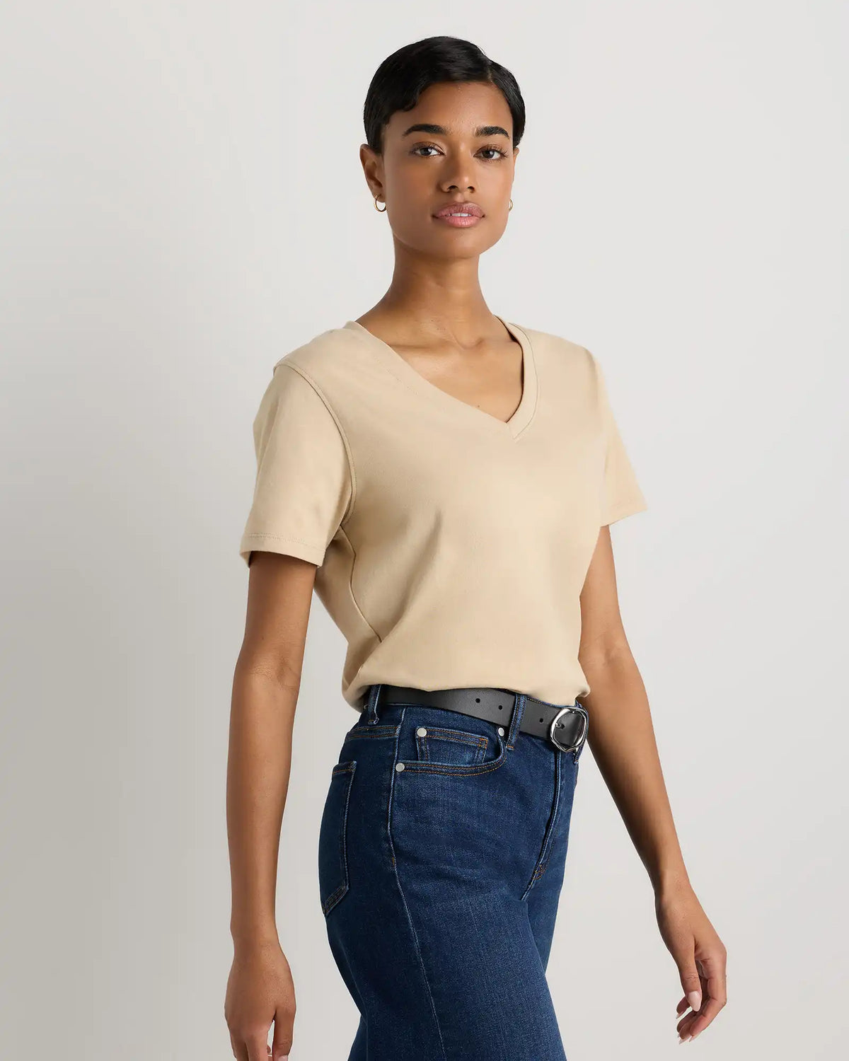 100% Organic Cotton Boxy V-Neck Tee