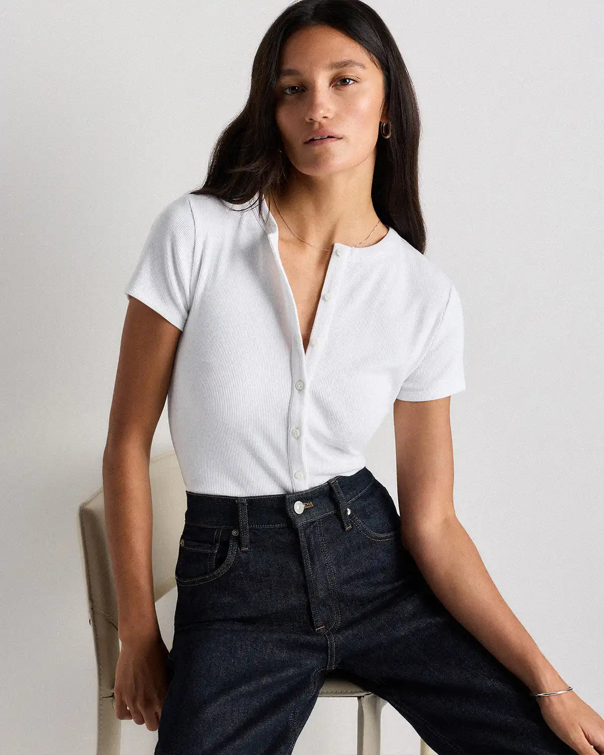 Organic Cotton Micro-Rib Button Tee