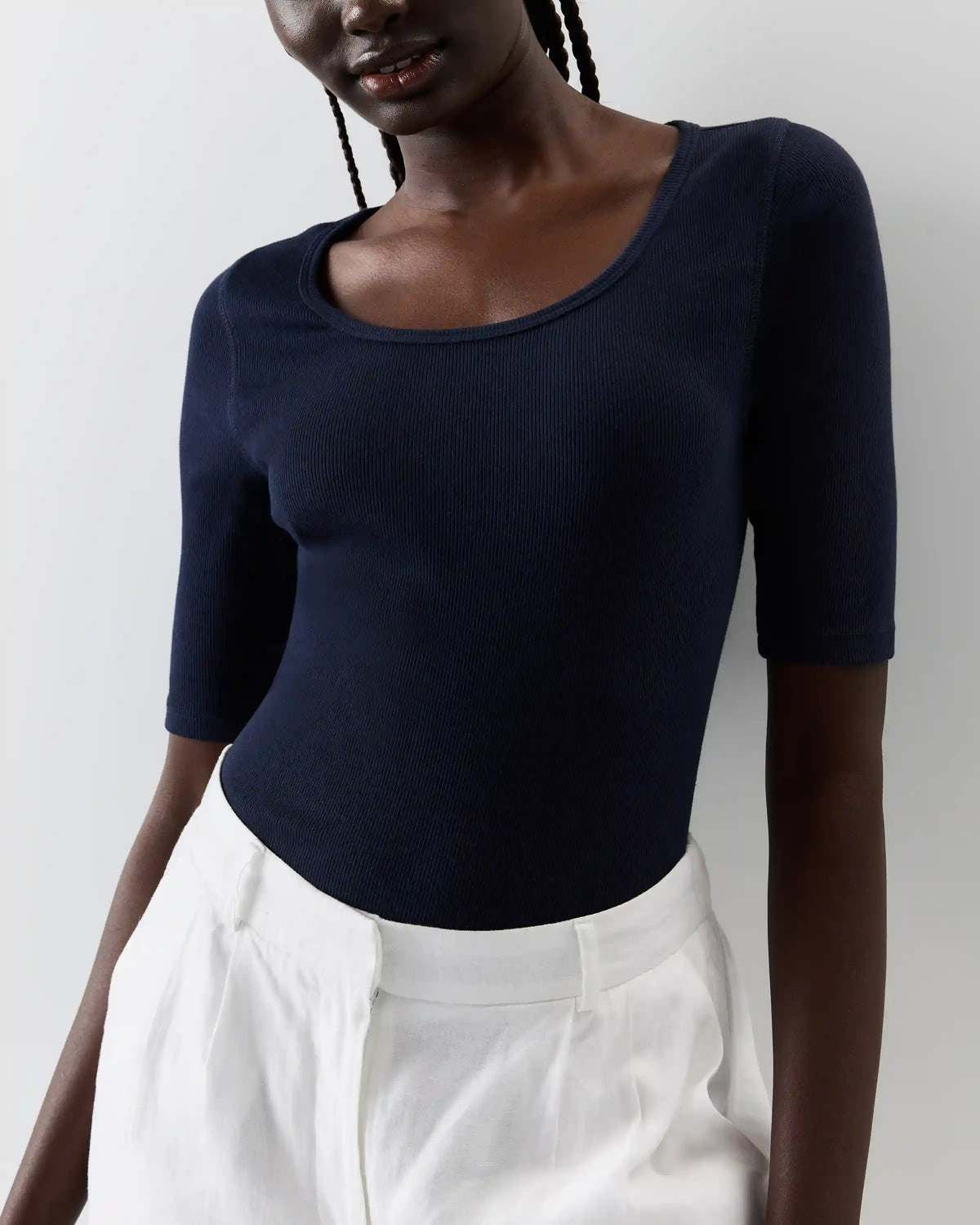 Organic Cotton Micro-Rib Elbow Sleeve Tee