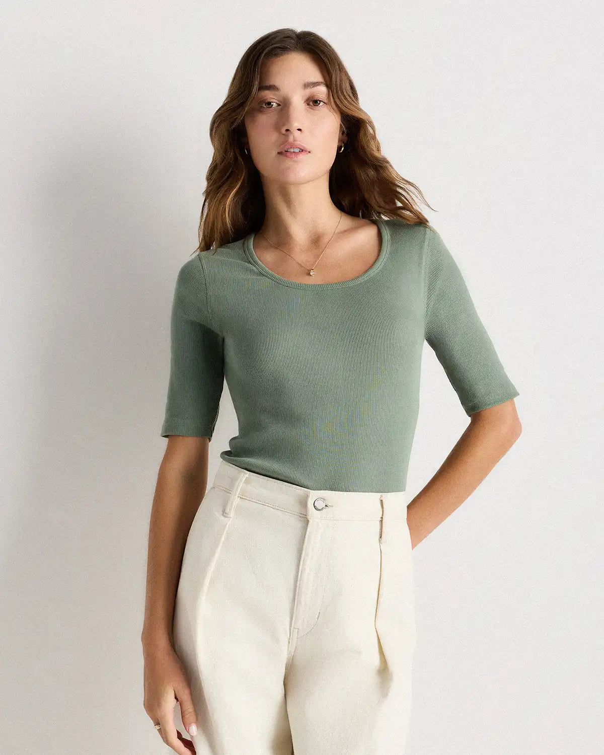 Organic Cotton Micro-Rib Elbow Sleeve Tee