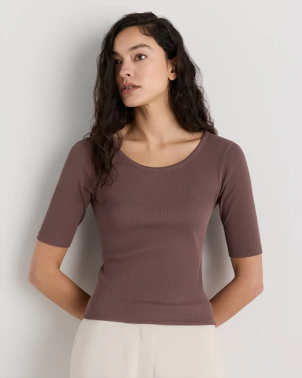 Organic Cotton Micro-Rib Elbow Sleeve Tee