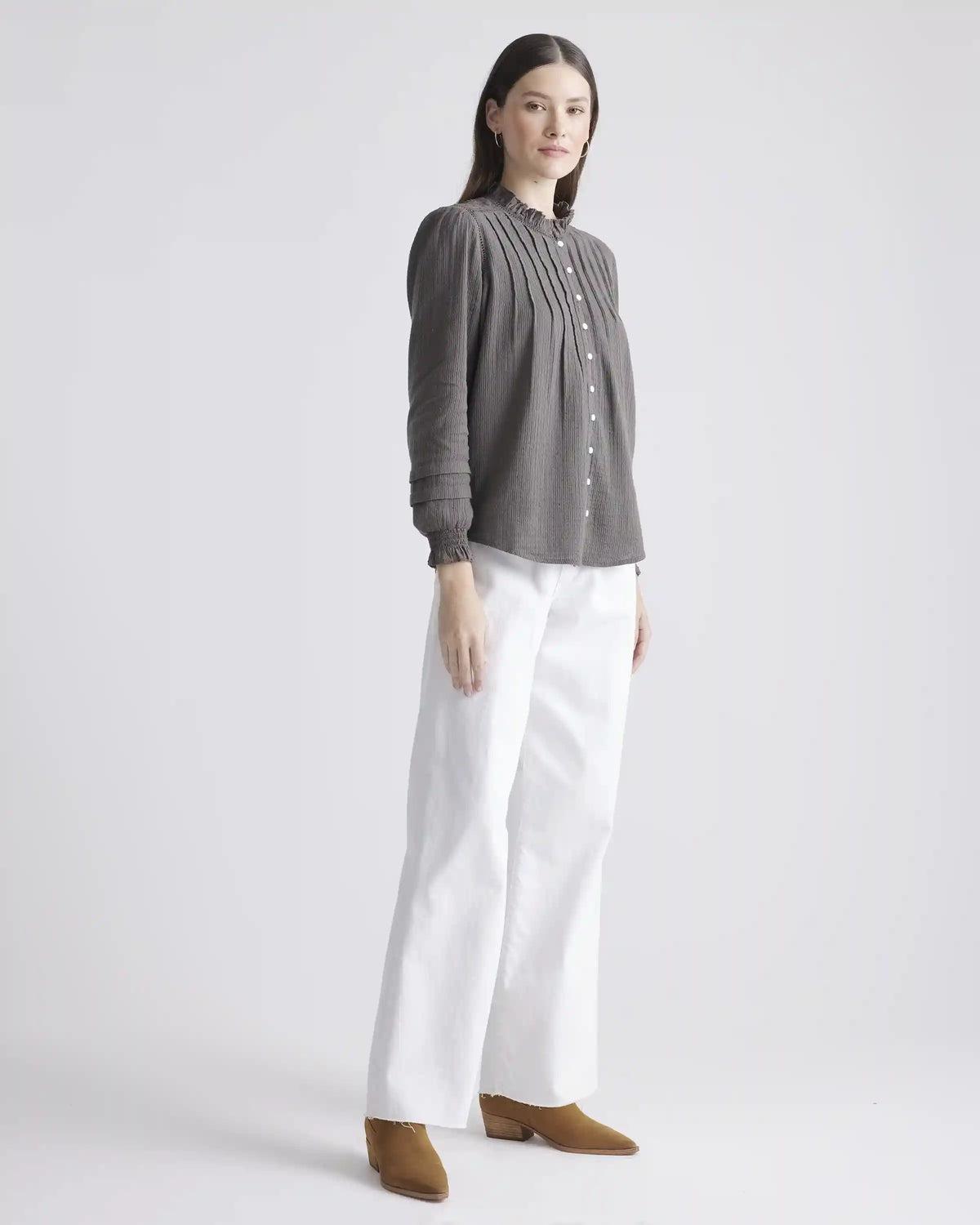 Organic Textured Cotton Peasant Blouse