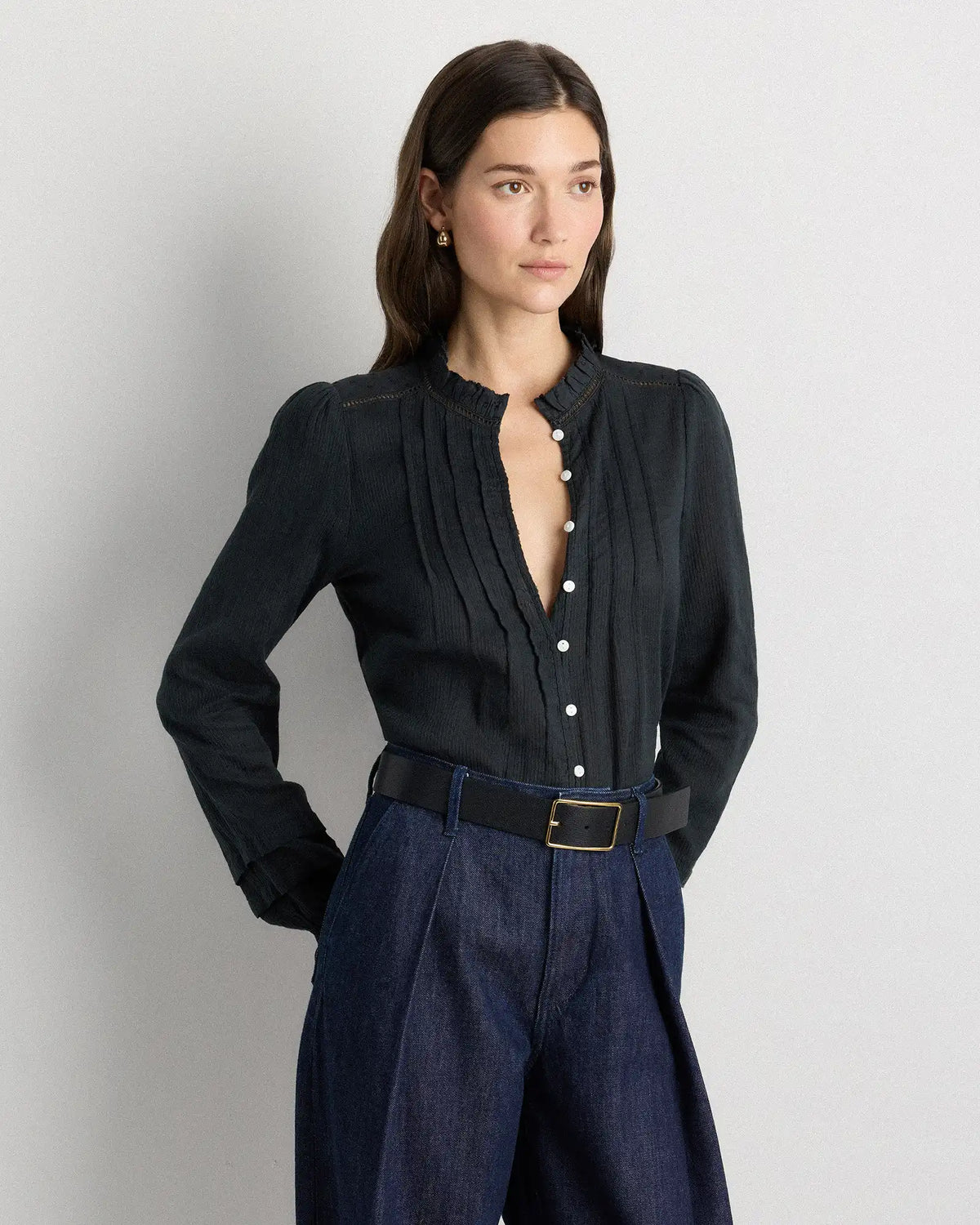 Organic Textured Cotton Peasant Blouse