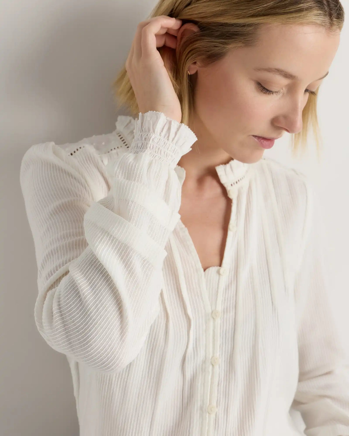 Organic Textured Cotton Peasant Blouse