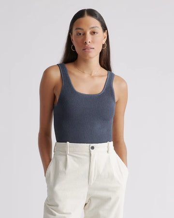 Cropped Square Neck Ribbed Knit Tank
