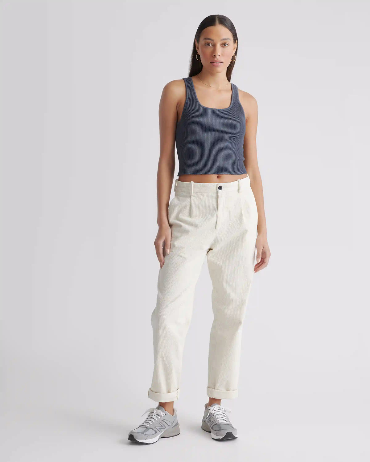 Cropped Square Neck Ribbed Knit Tank