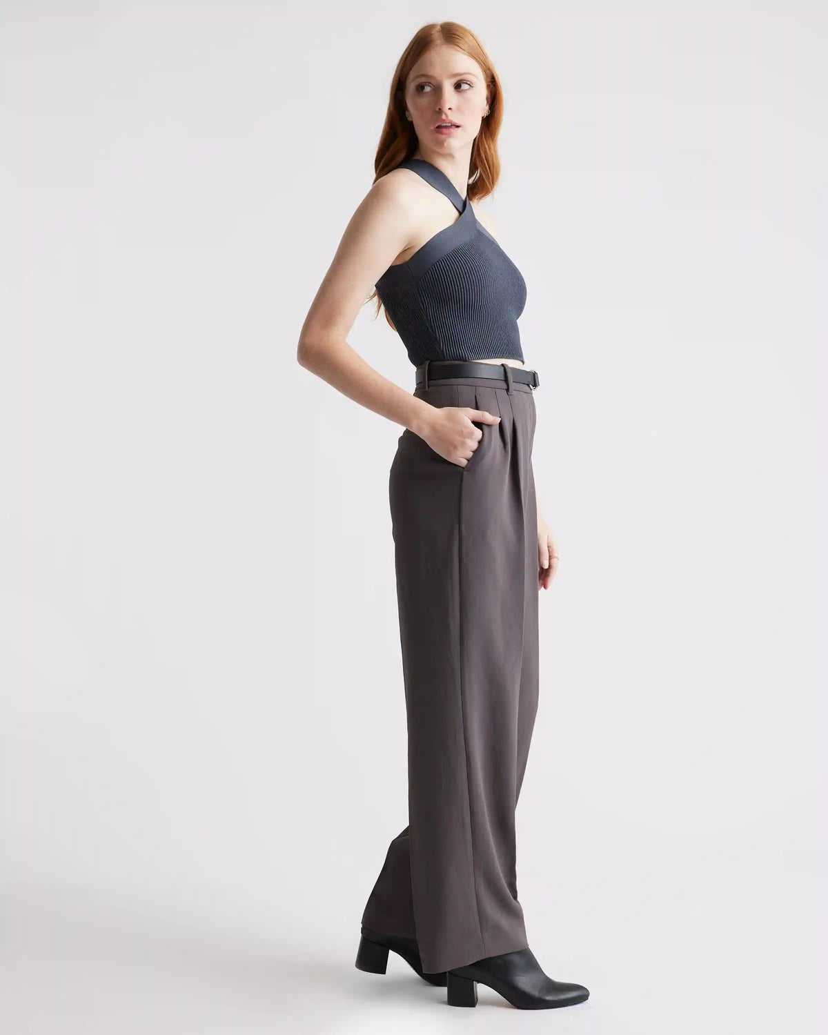 Cropped Halter Ribbed Knit Tank
