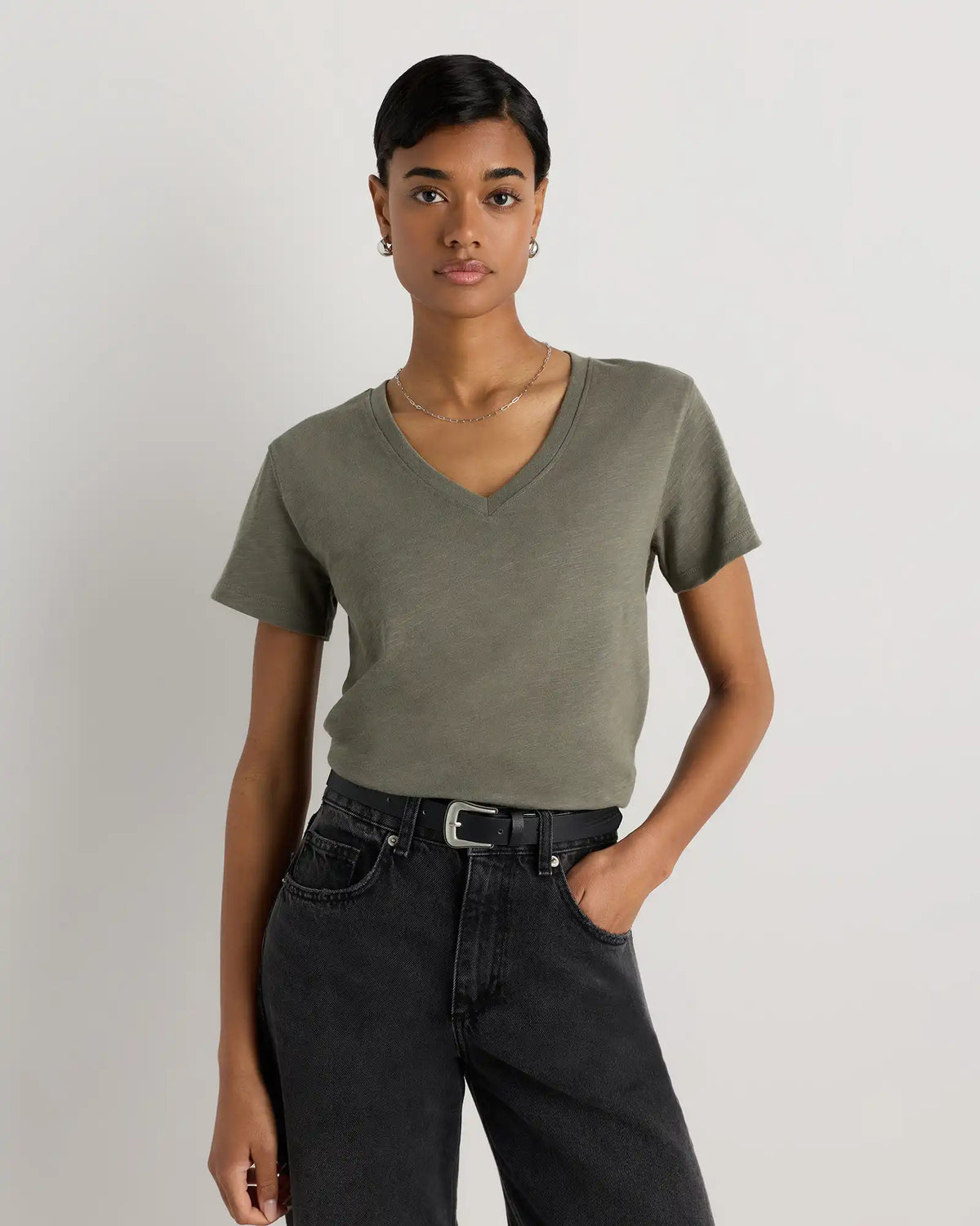 100% Organic Cotton Slub V-Neck Tee