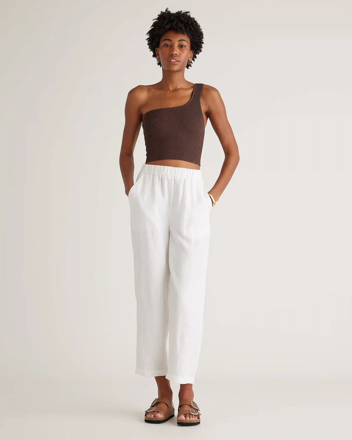 Cropped One Shoulder Ribbed Knit Tank