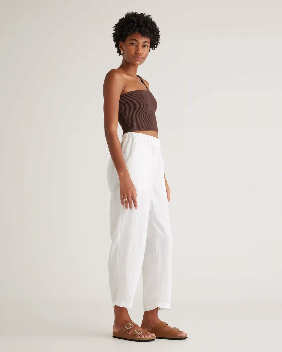 Cropped One Shoulder Ribbed Knit Tank