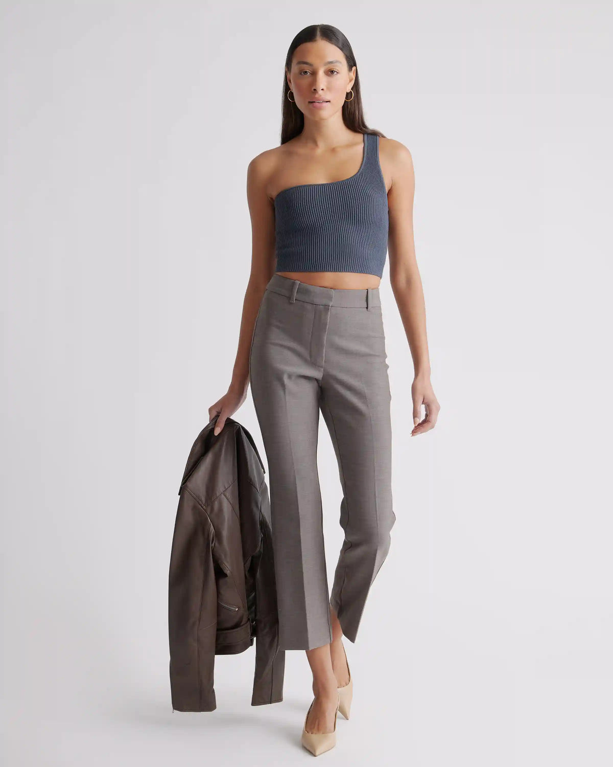Cropped One Shoulder Ribbed Knit Tank