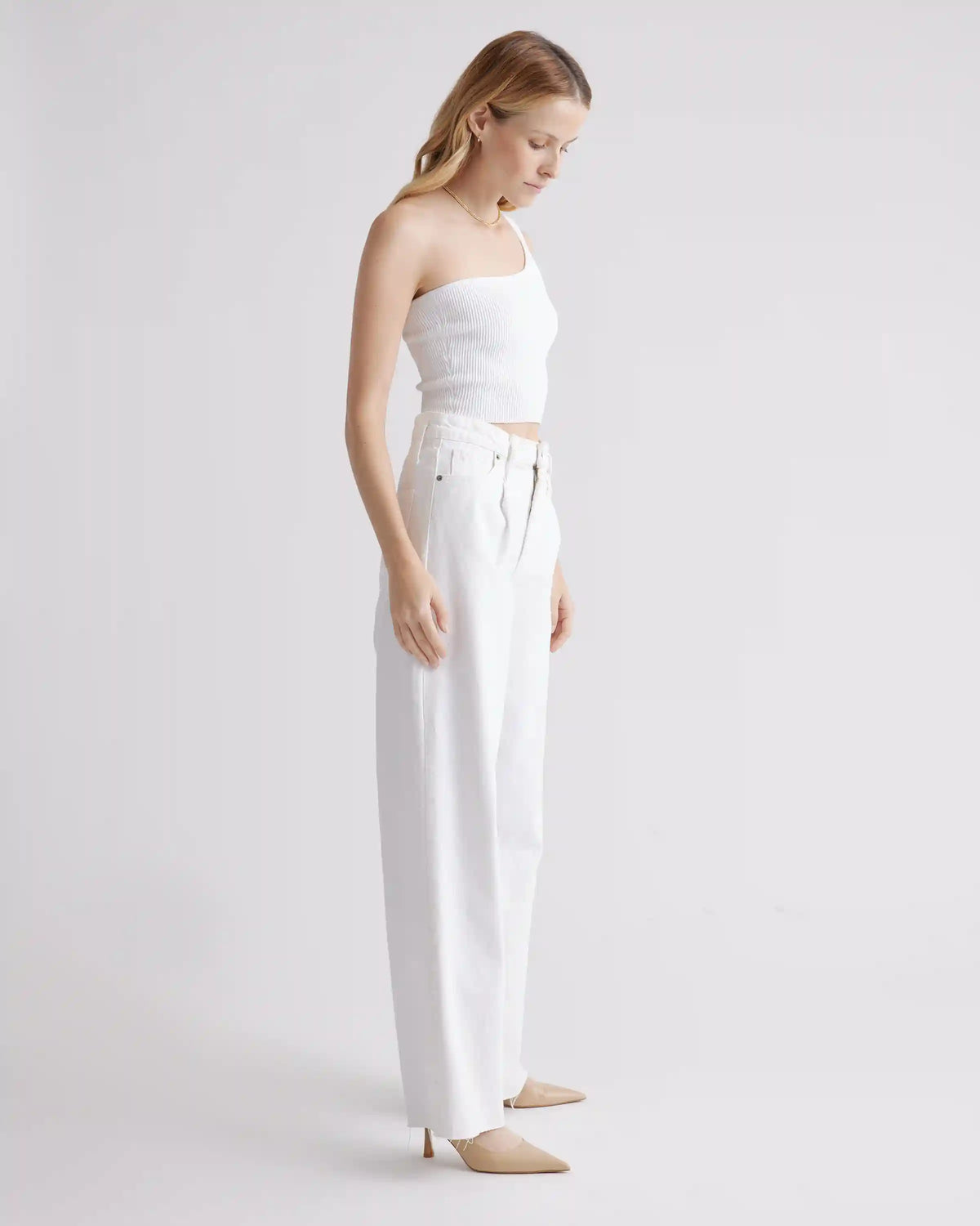 Cropped One Shoulder Ribbed Knit Tank
