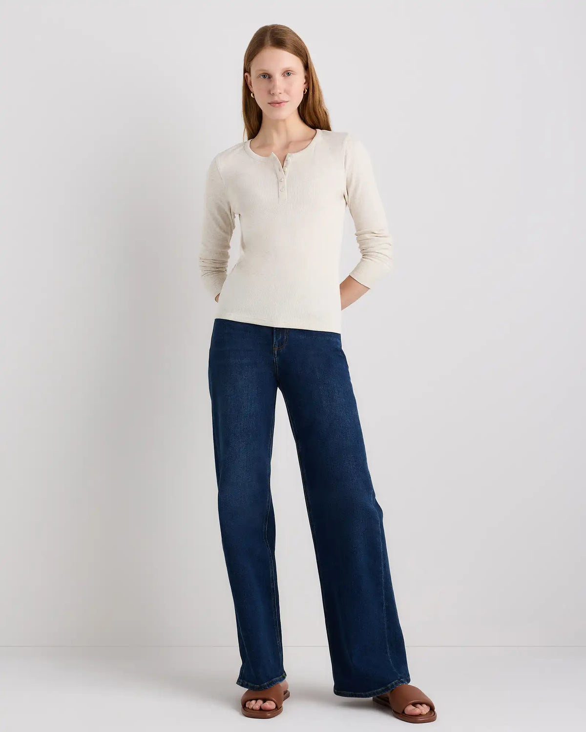 Organic Cotton Micro-Rib Henley Long Sleeve Tee