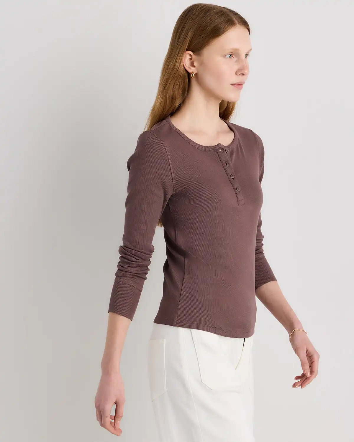 Organic Cotton Micro-Rib Henley Long Sleeve Tee