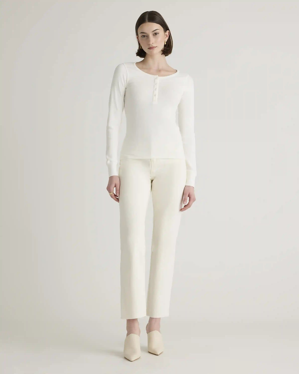 Organic Cotton Micro-Rib Henley Long Sleeve Tee