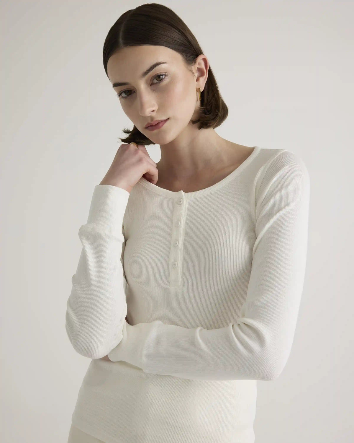 Organic Cotton Micro-Rib Henley Long Sleeve Tee