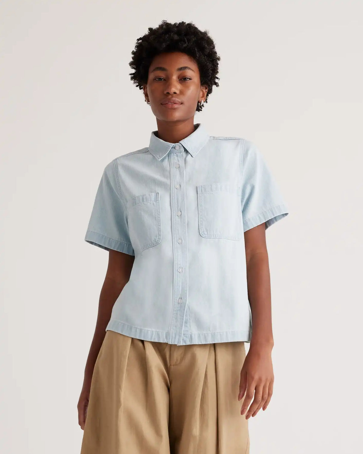Distressed Denim Short Sleeve Shirt