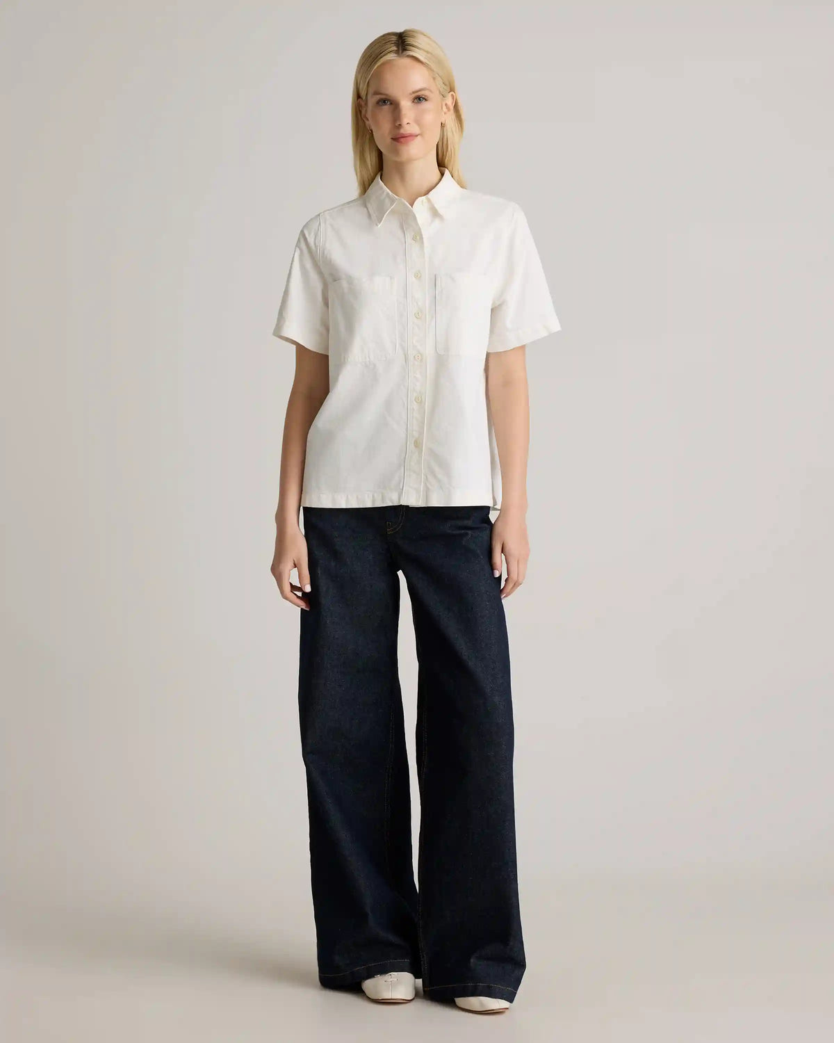Distressed Denim Short Sleeve Shirt