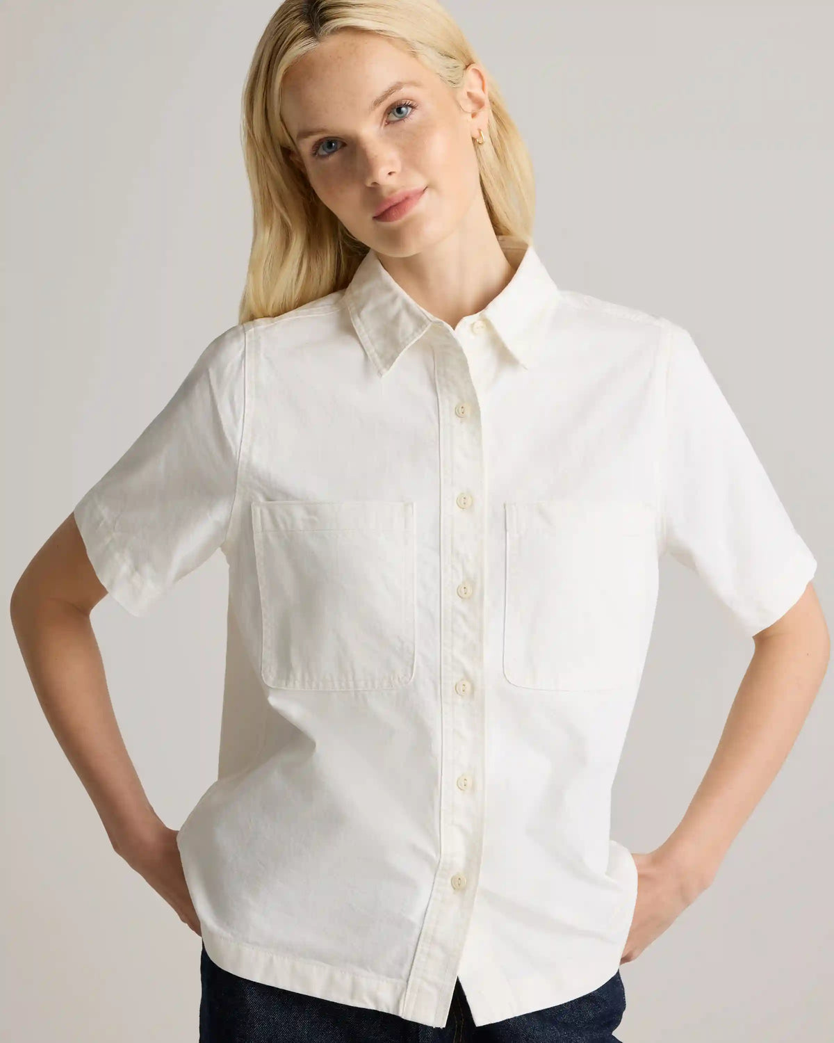 Distressed Denim Short Sleeve Shirt