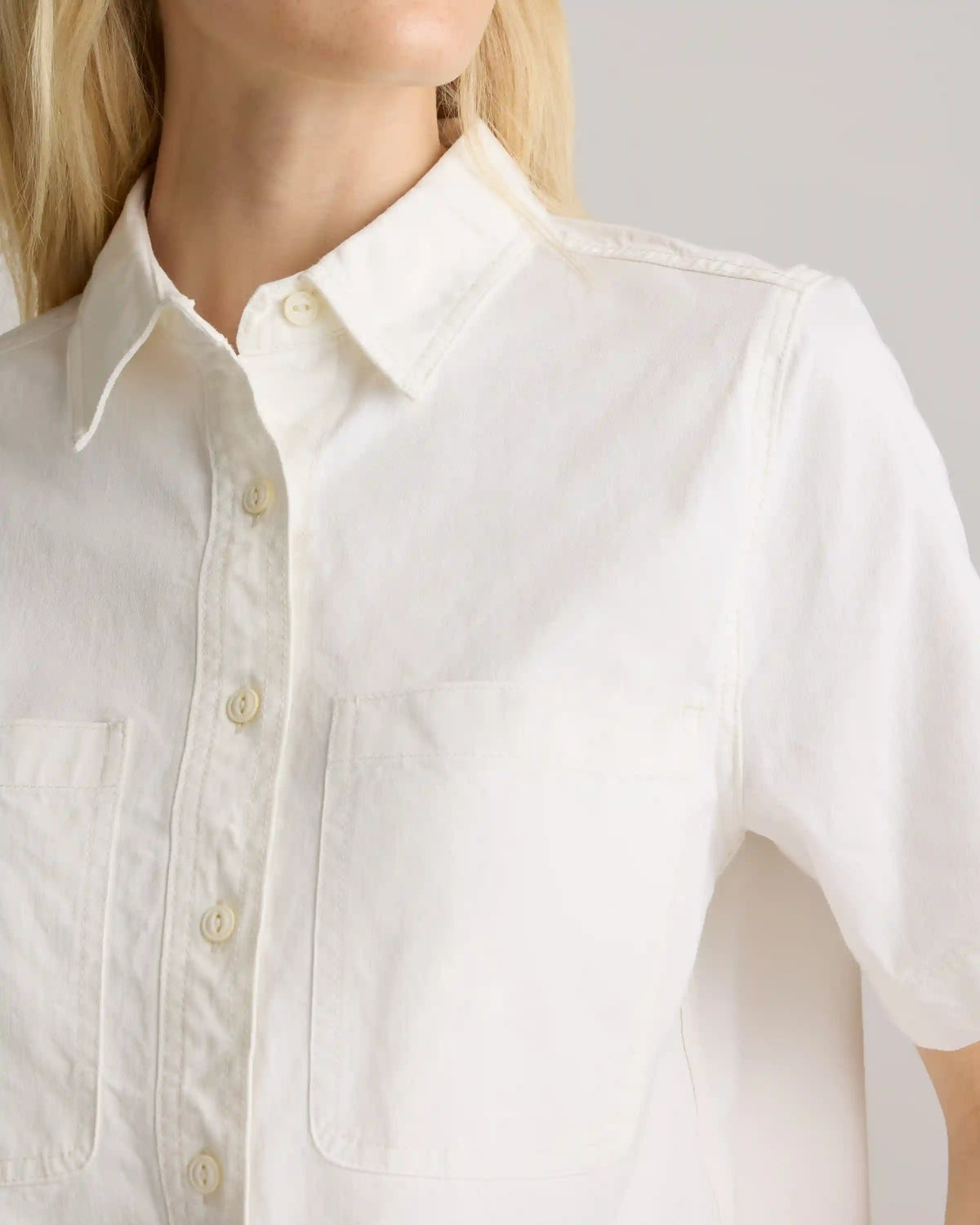 Distressed Denim Short Sleeve Shirt