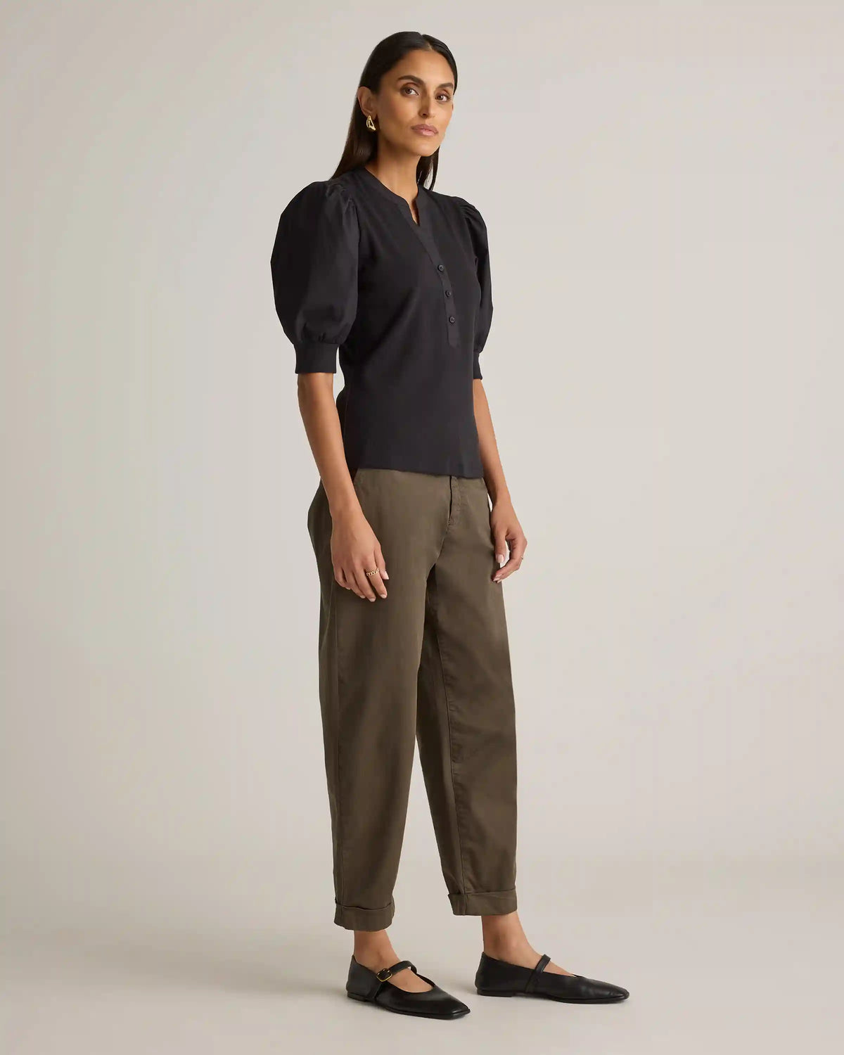 Cotton Mixed Media Puff Sleeve Top