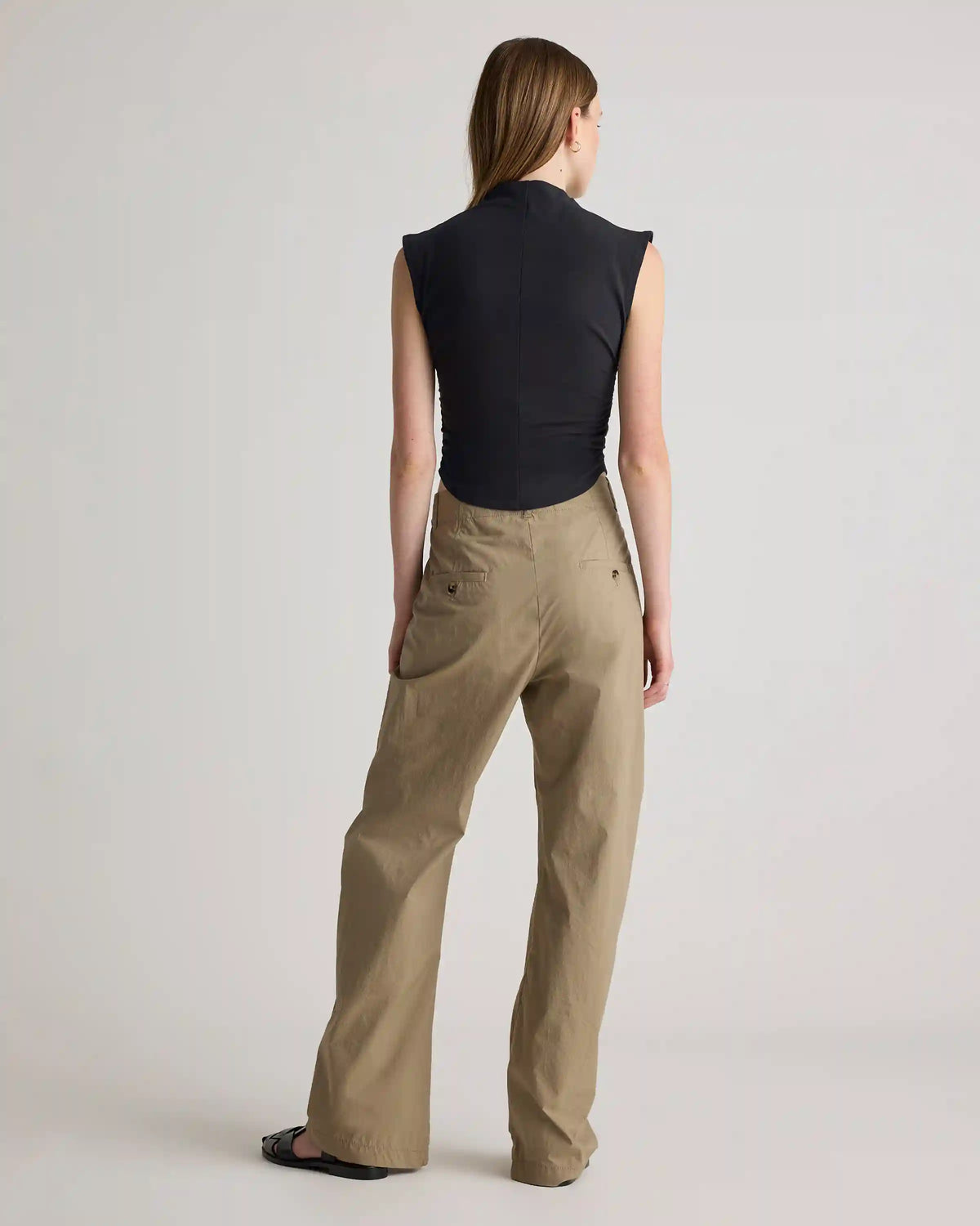 Stretch Cotton Jersey Sleeveless Mock Neck Top