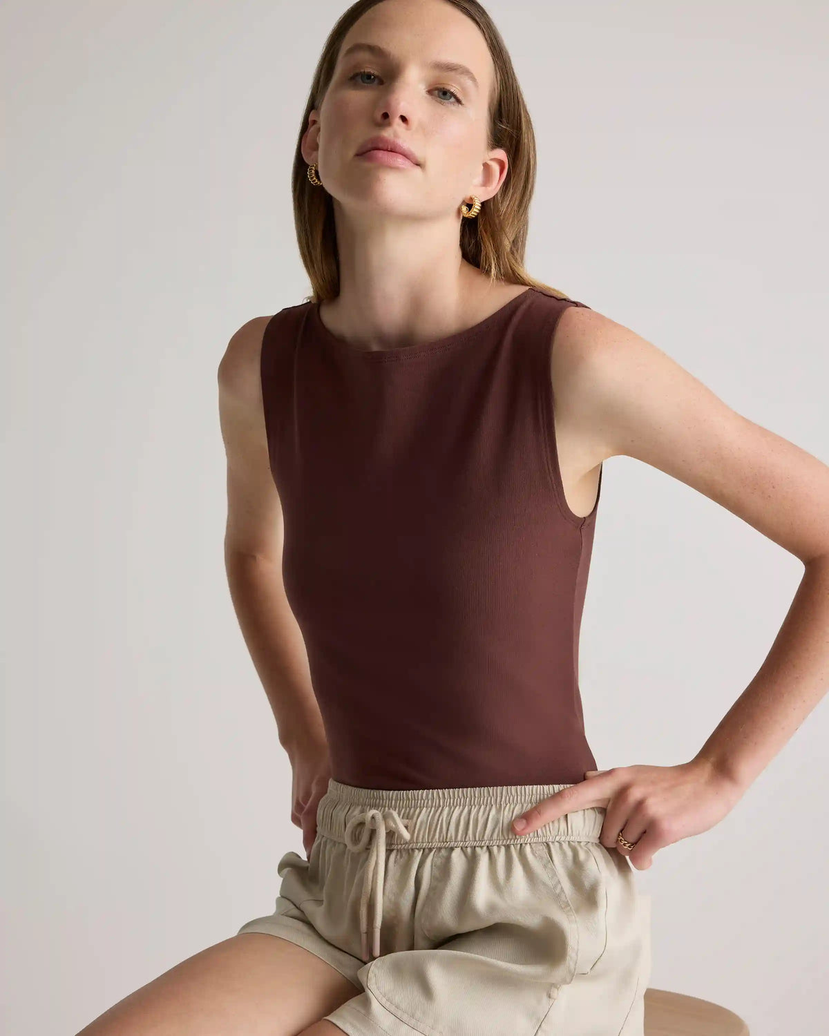 Stretch Cotton Jersey Boat Neck Tank