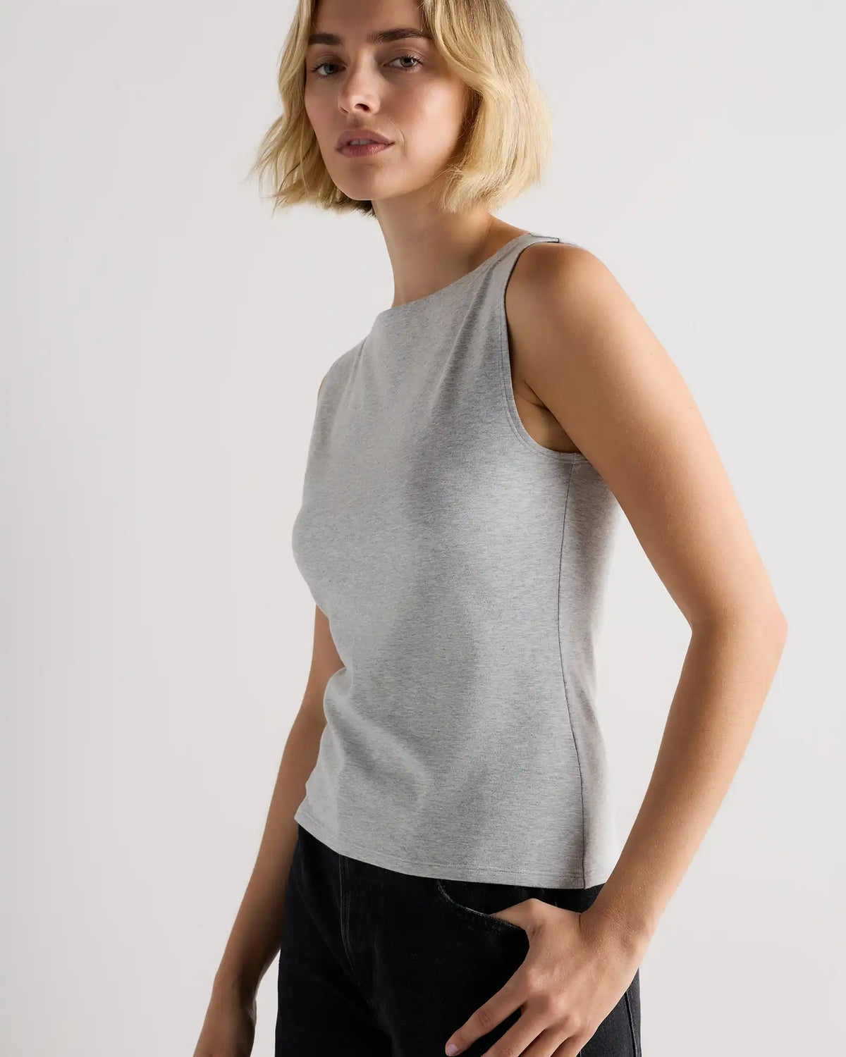 Stretch Cotton Jersey Boat Neck Tank