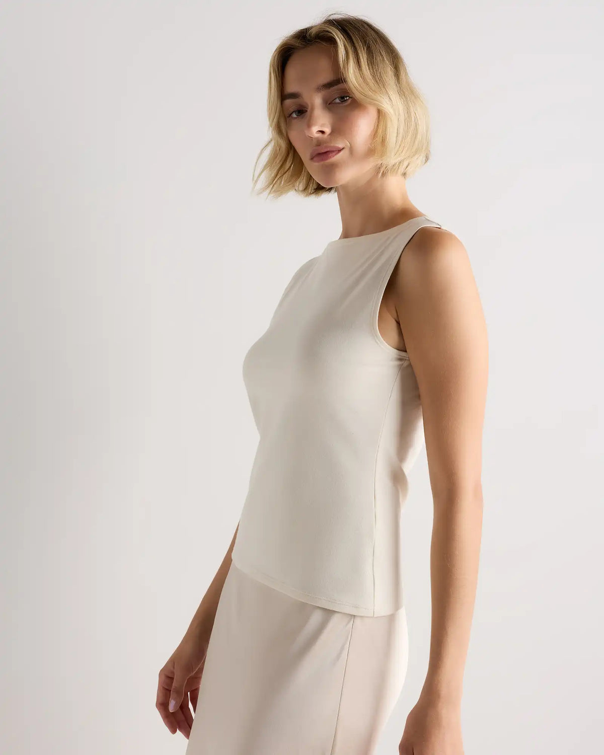Stretch Cotton Jersey Boat Neck Tank